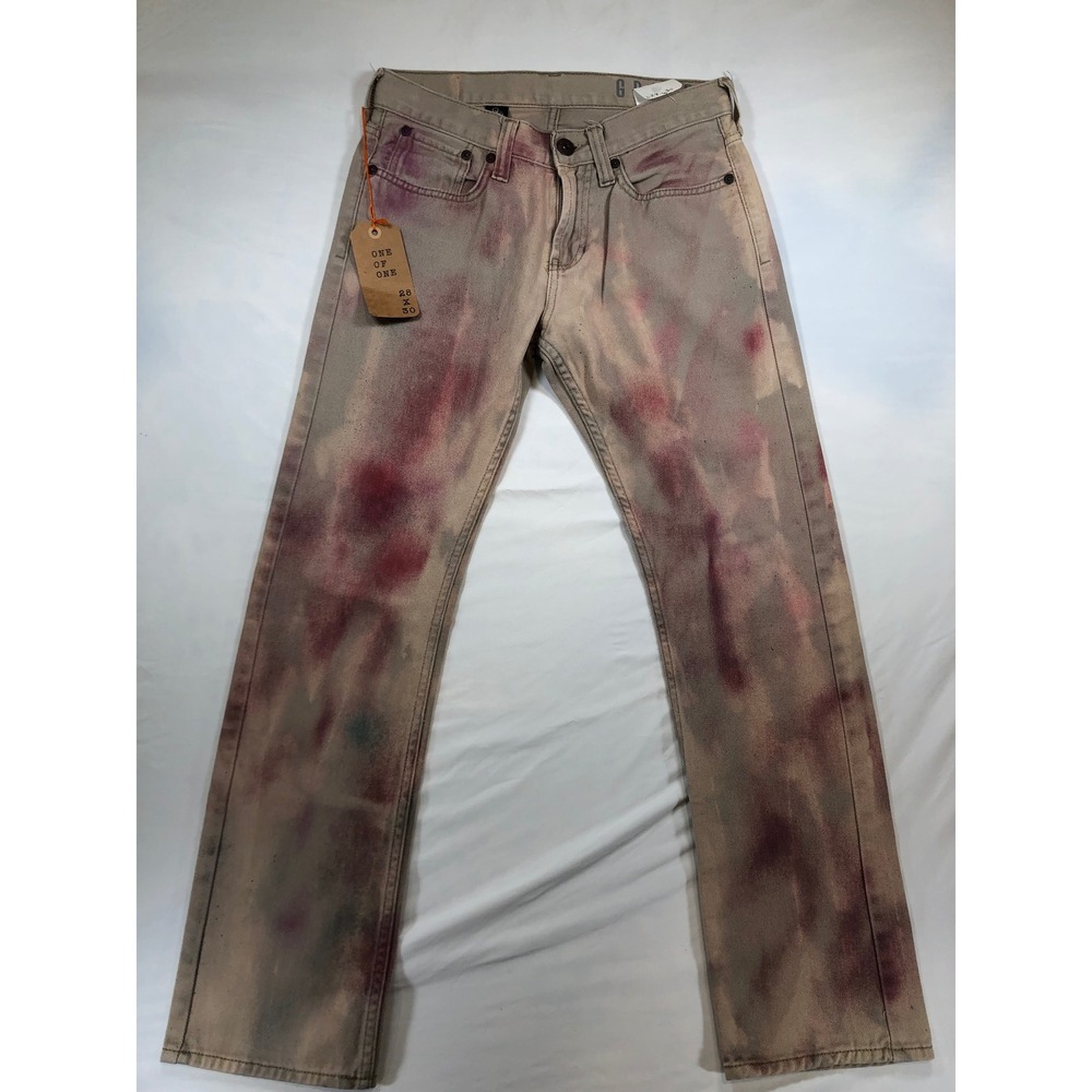 Amius One of One Custom Hand Dyed Tie Dye Jeans Tan Purple Red 28x30